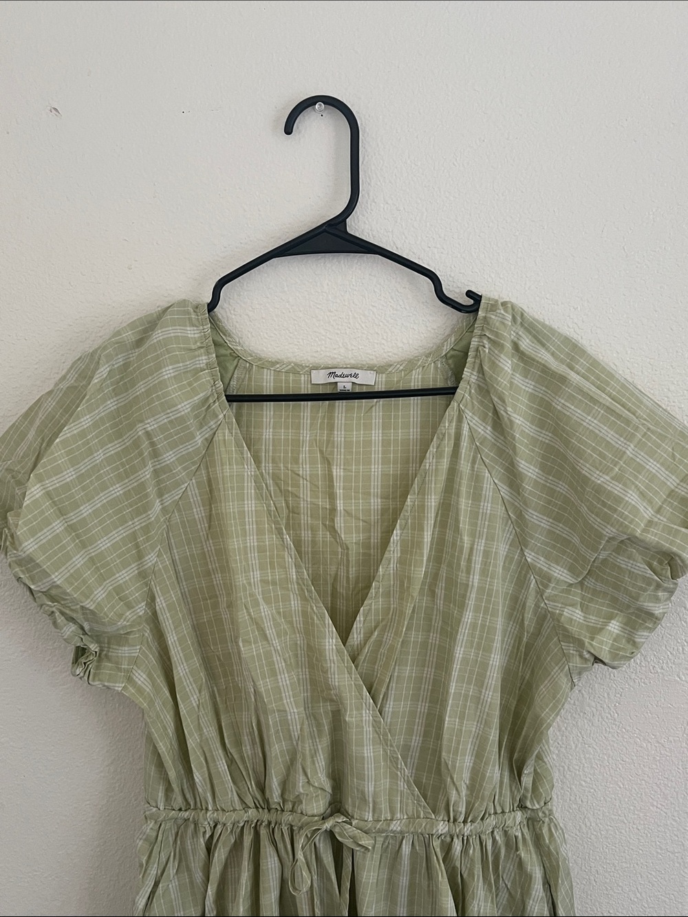 Madewell Light Sage Green Plaid faux Wrap Summer Dress